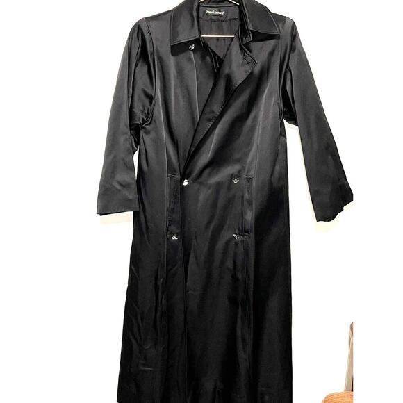 Harve Bernard Jackets & Blazers - Harve Bernard Black Satin Diamond Design Buttons Trench Coat size 4